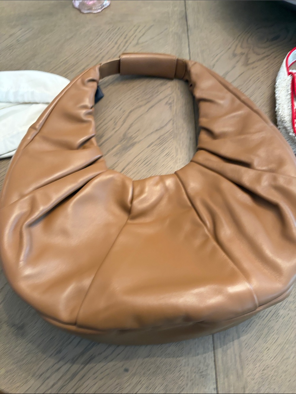 STAUD Rounded Hobo Bag in Tan Leather